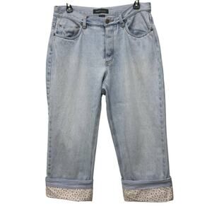 Moda International Cropped Jeans 10 Y2K Cottagecore Floral Gingham Cuff Denim